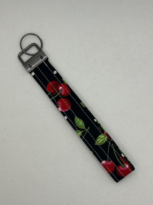 Cherry Print Key Fob Wristlet – Black