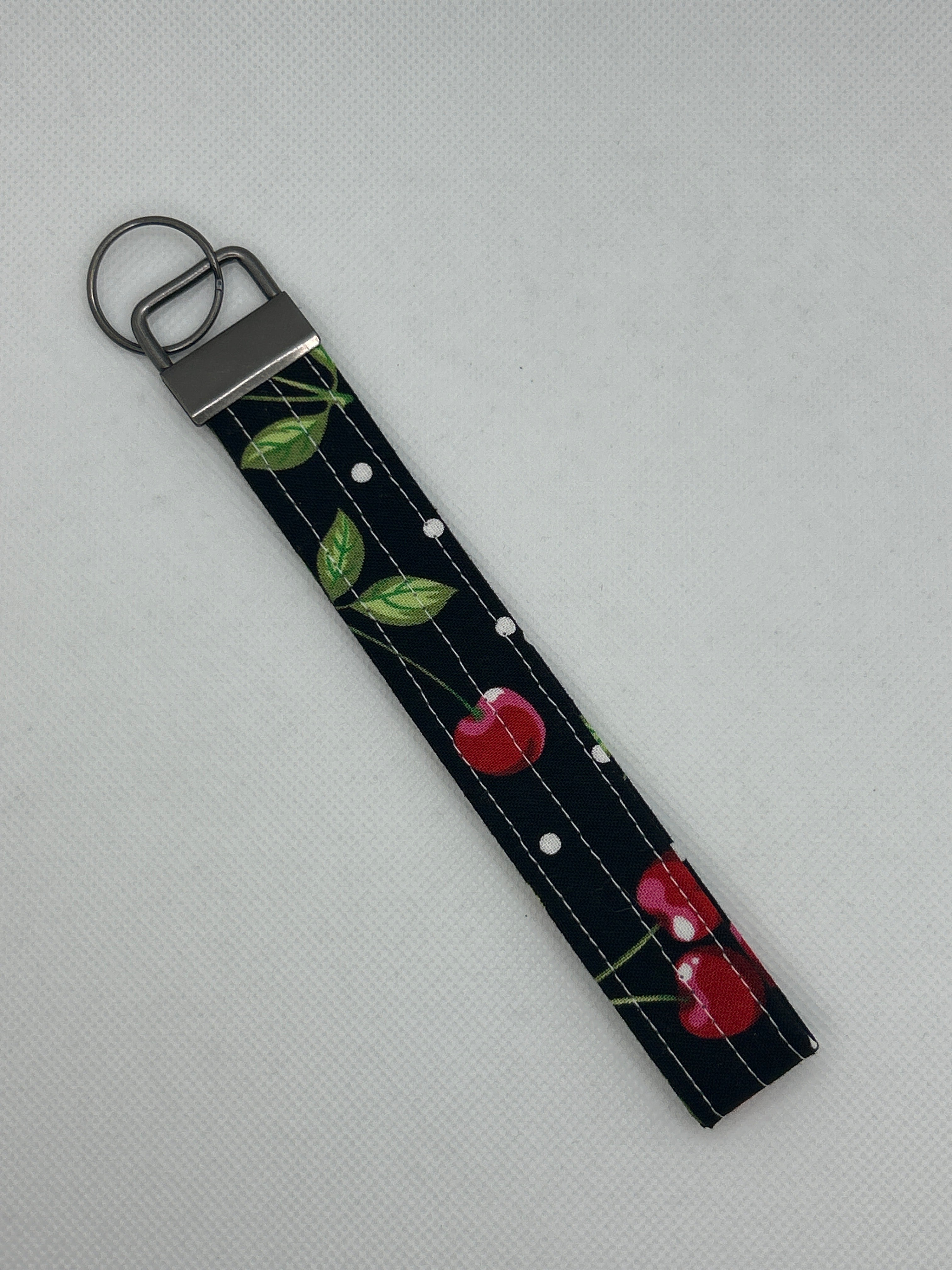Cherry Print Key Fob Wristlet – Black