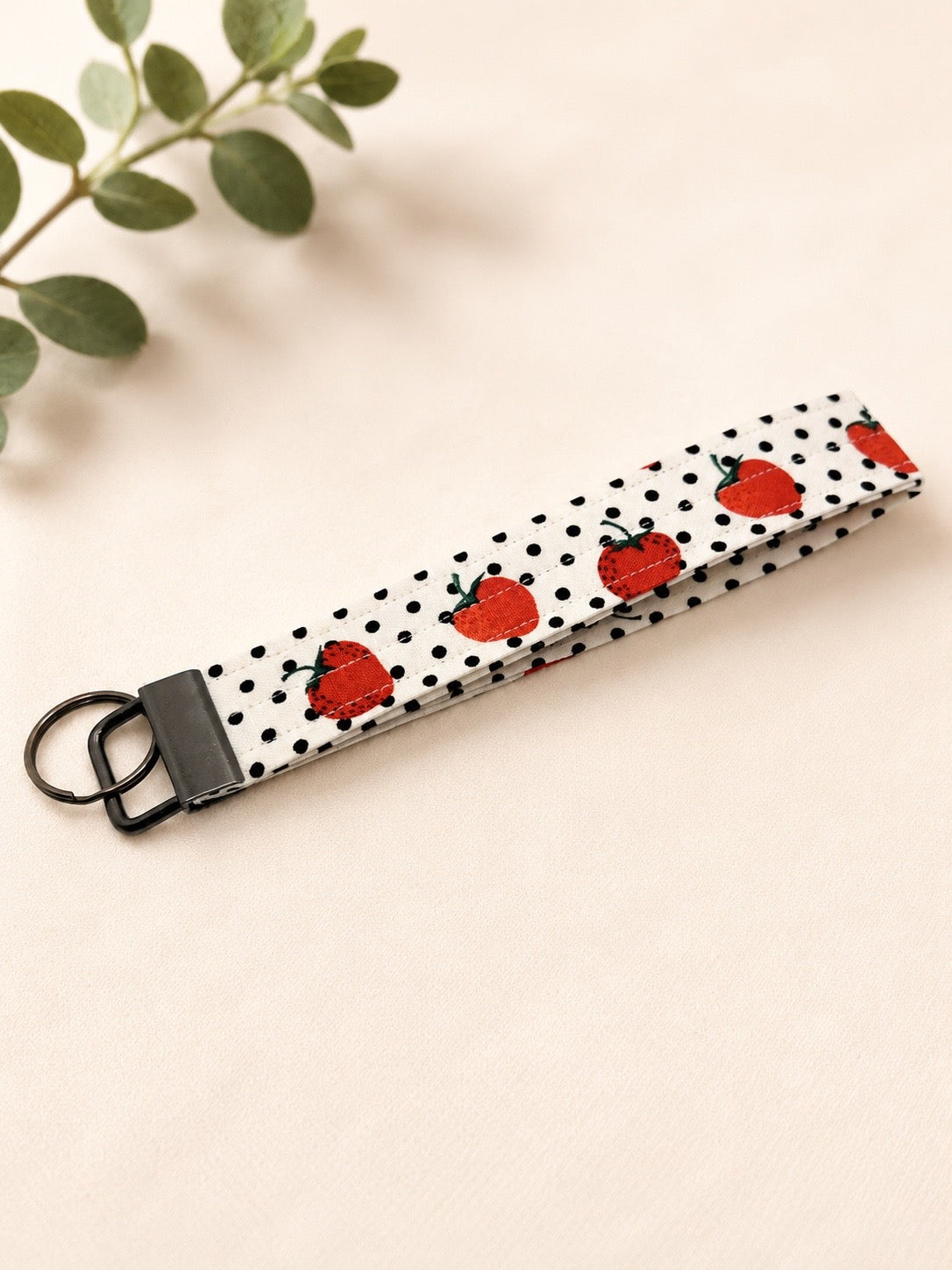 Strawberry Polka Dot Wrist Keychain